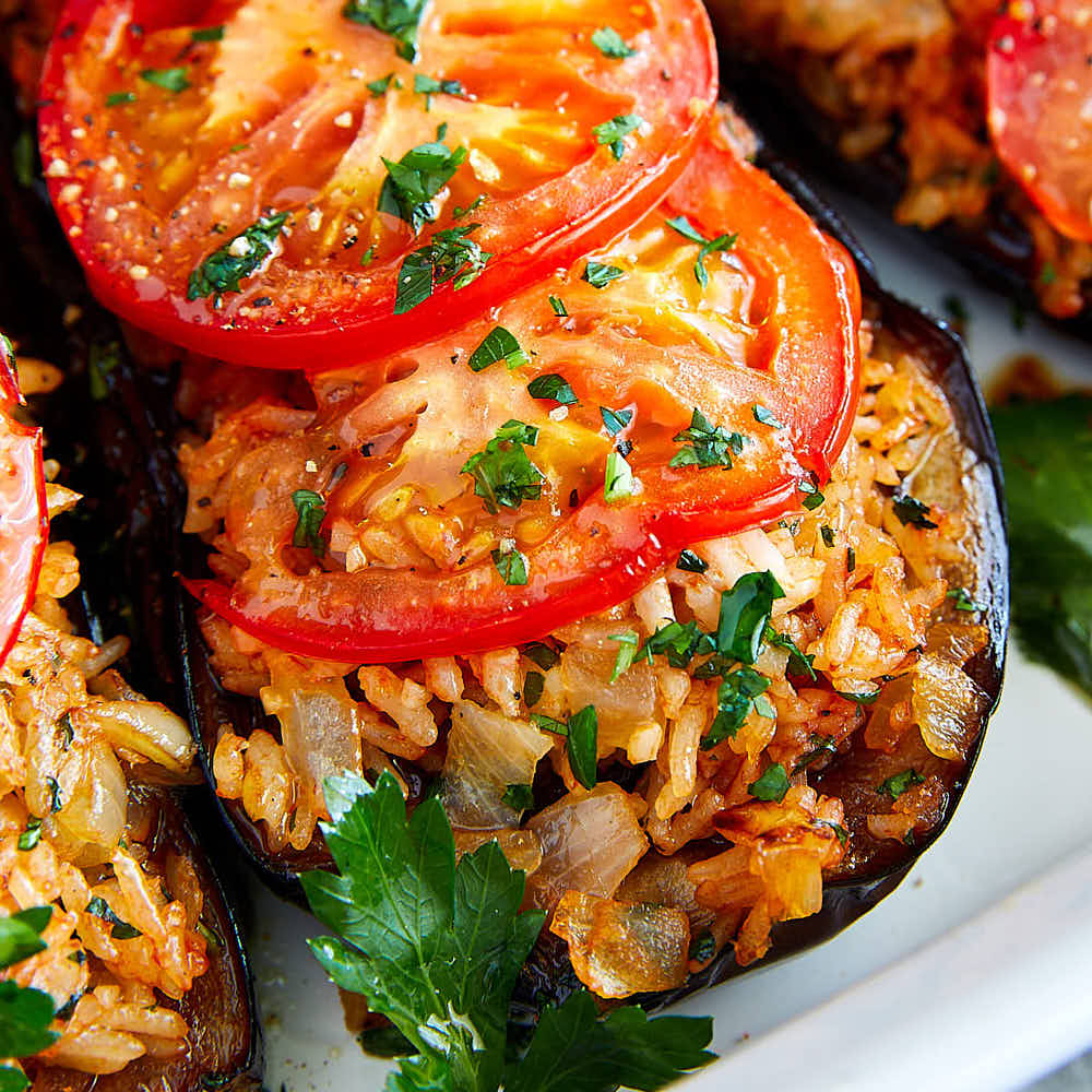 Fried eggplant and rice