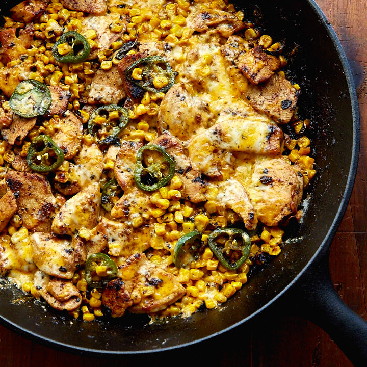 Mexican Chicken with Corn, Chilies and Cheese. 