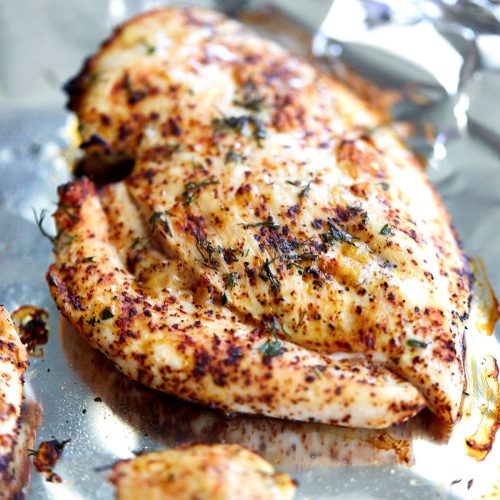 Tender, crispy and juicy oveb-broiled chicken breast.
