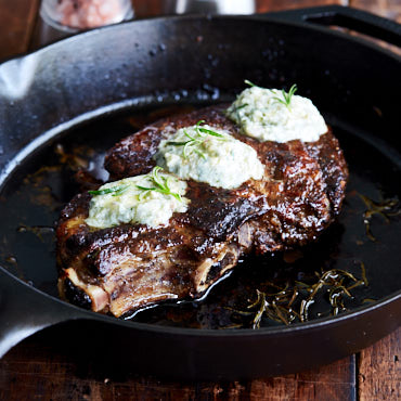 Pan Seared Ribeye Steak with Blue Cheese Compound Butter