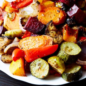 Oven-roasted vegetables on a platter.