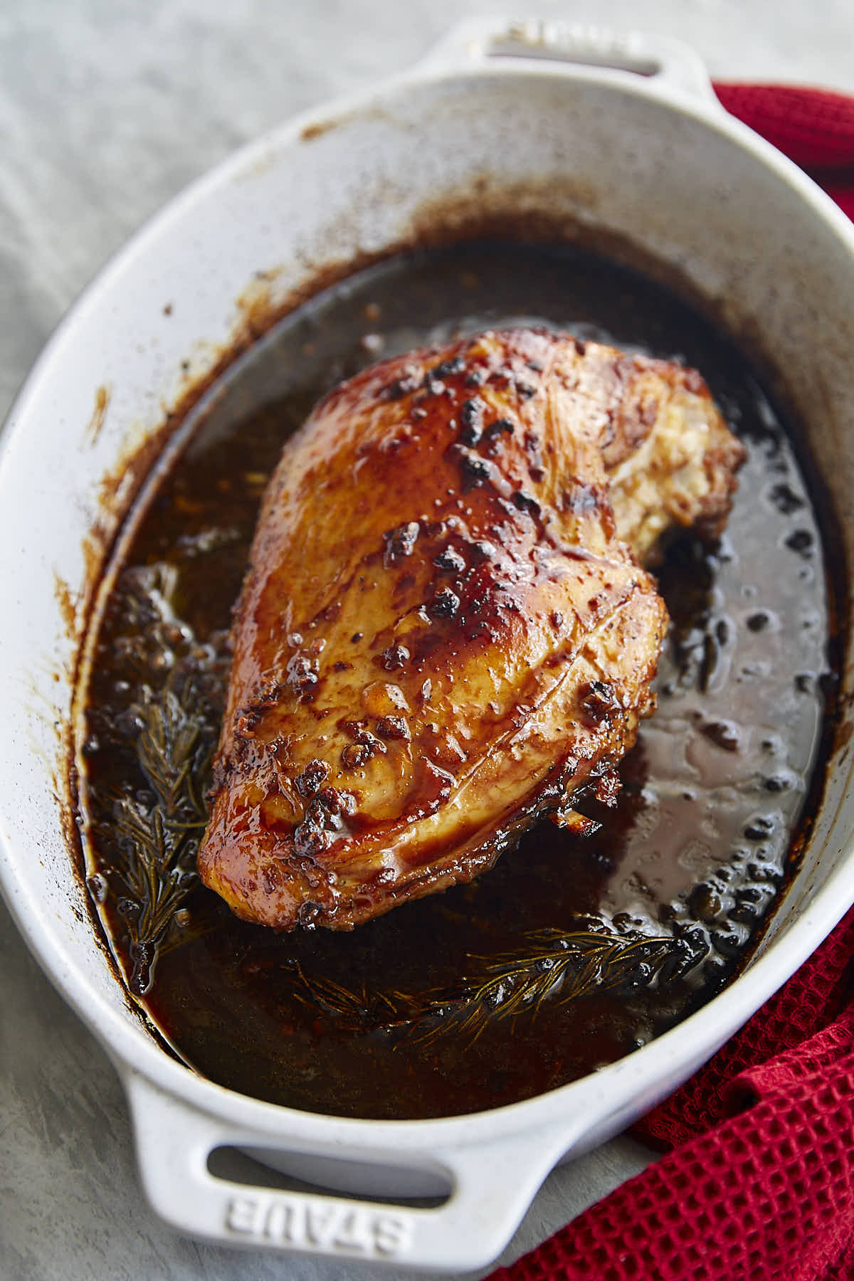 Full of Asian-inspired flavors, this turkey breast is first marinated in a delicious marinade to get flavor inside out, then roasted low and slow until tender, succulent perfection. 