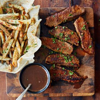 Tri-Tip Steak served with truffle fries and red wine sauce
