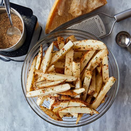 Truffle fries recipe instructions – toss ingredients to coat well