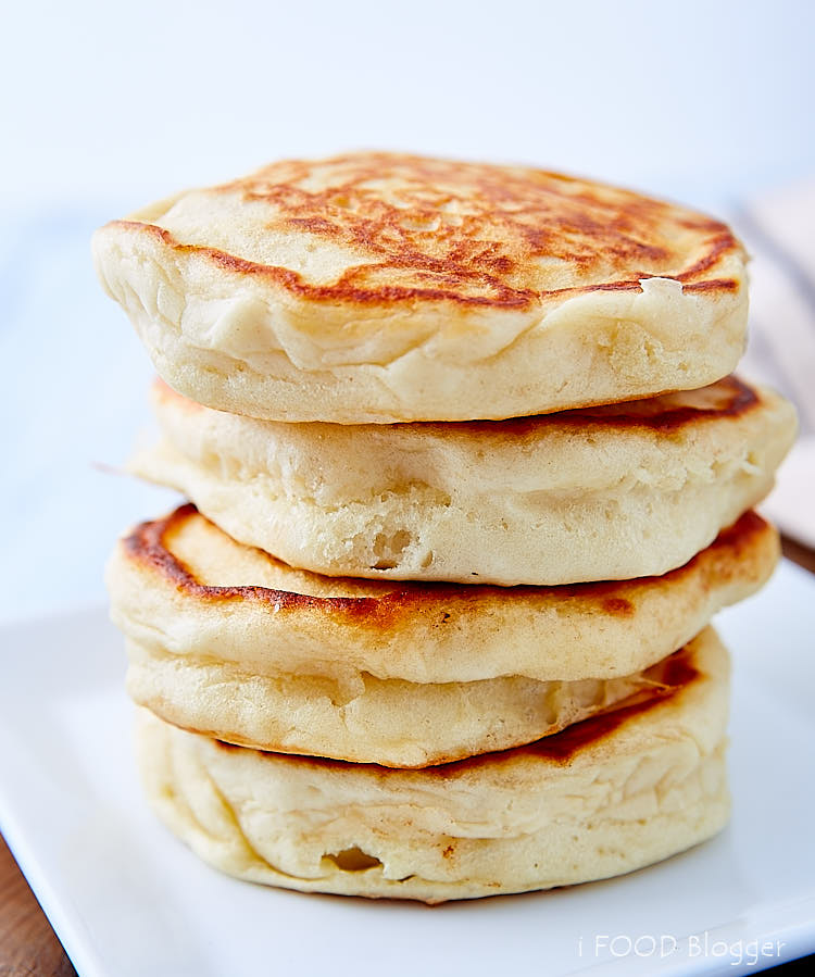 A stack of fluffy pancakes.