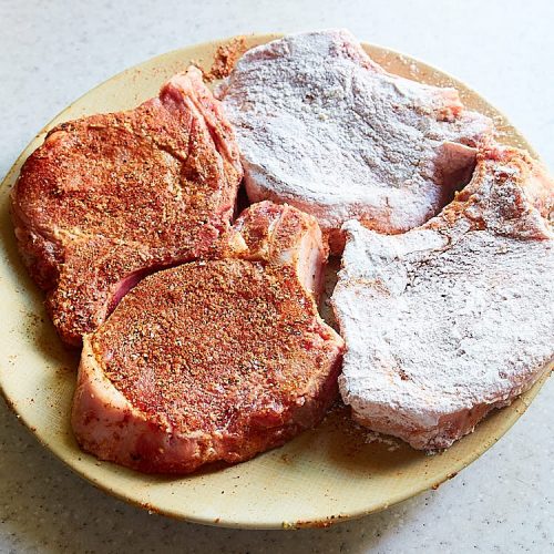 Southern Fried Pork Chops - Step 2 - Apply Spices and Dredge in Flour { ifoodblogger.com