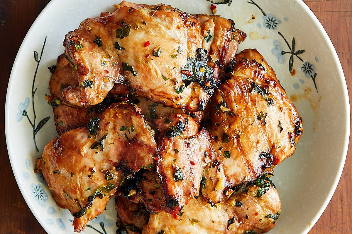 Thai chicken on a plate.