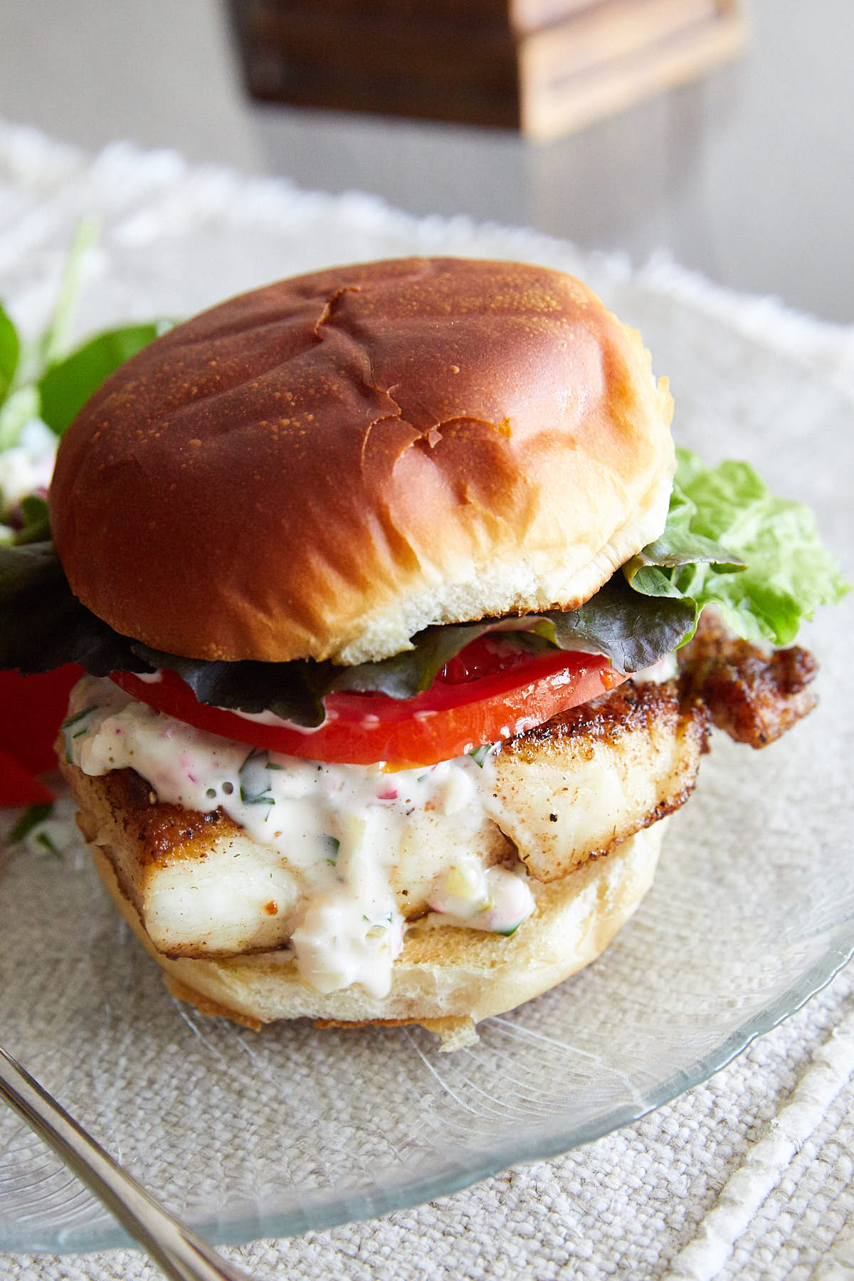 Fried Fish sandwich on a plate.