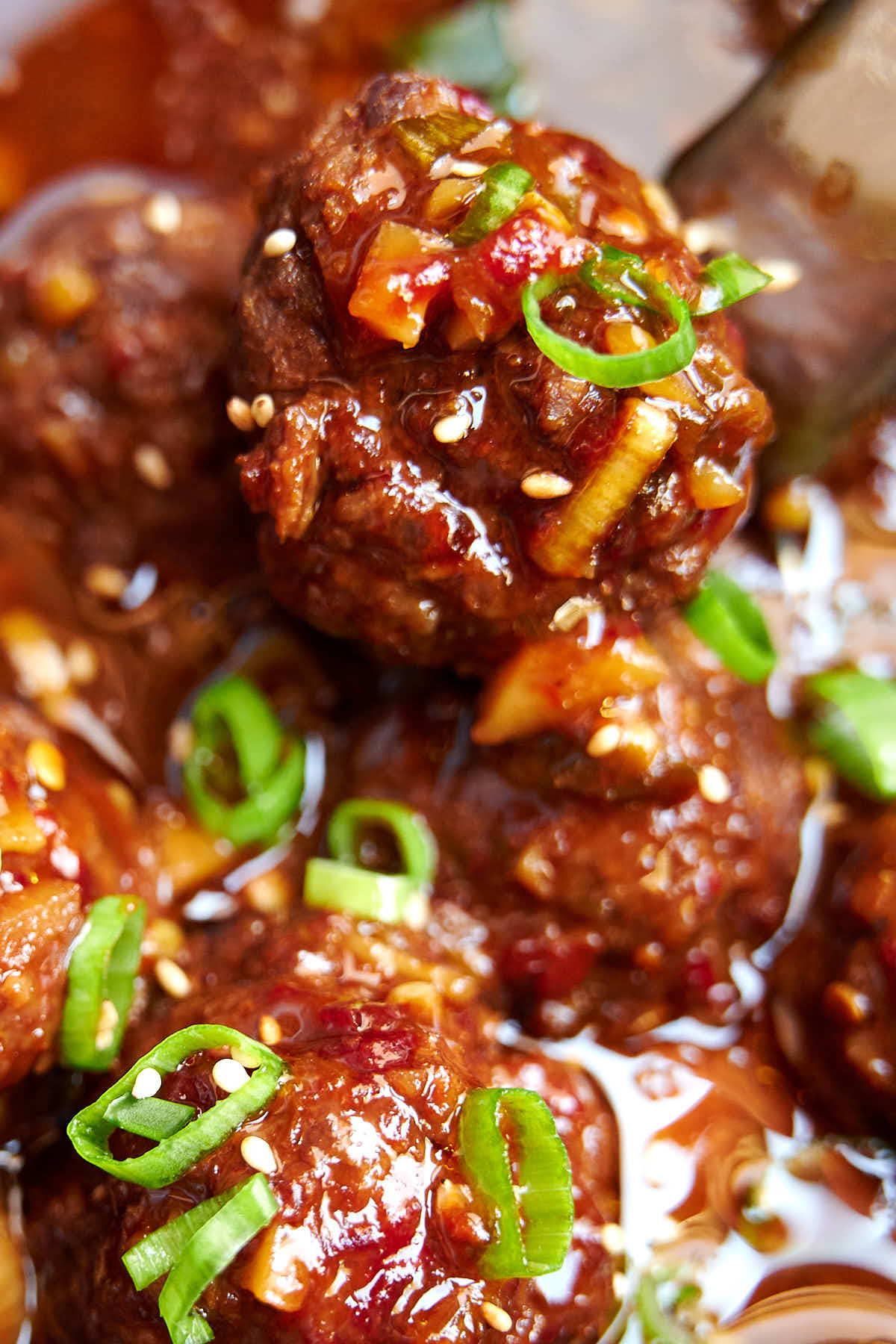 Close up of Asian meatballs.