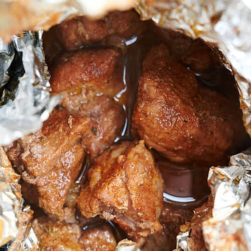 Pulled pork in foil pouch.