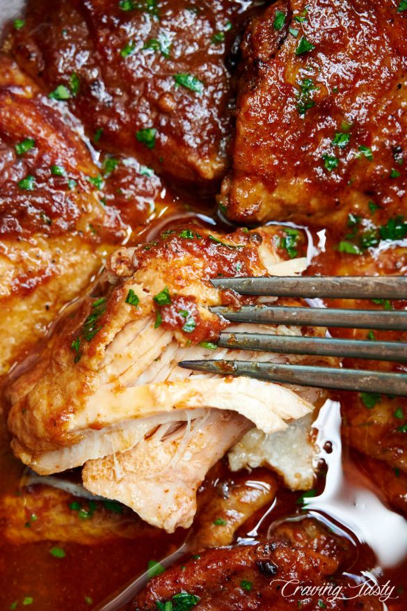 Slow Cooker BBQ Chicken Thighs - Craving Tasty