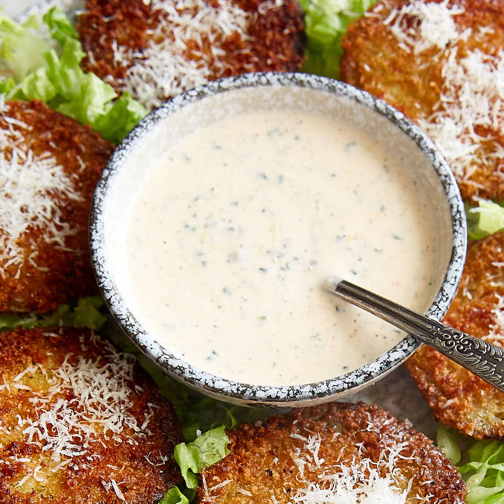 Ranch salad dressing in a bowl.