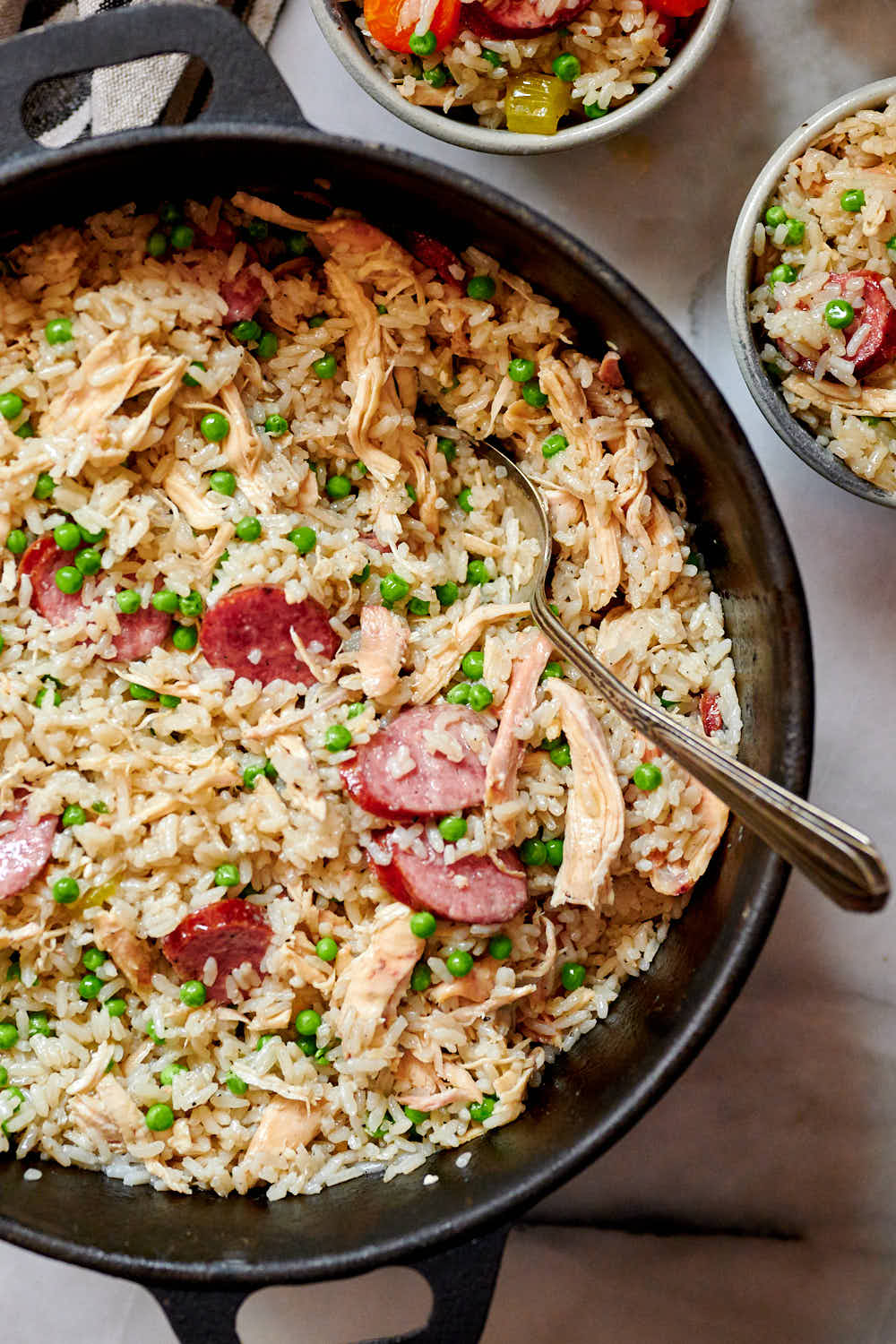 Chicken bog in a cast iron pot.