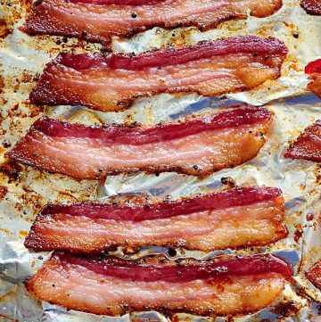 Oven-baked bacon on a baking sheet