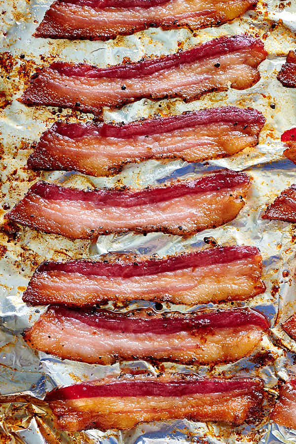 Oven-baked bacon on a baking sheet