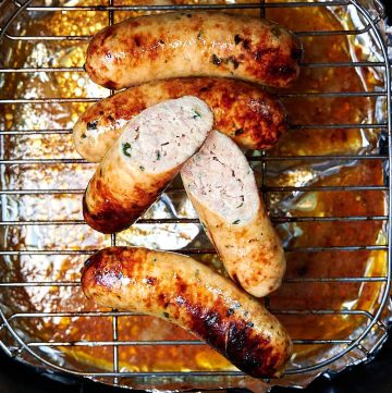 Cooked chicken sausages in an air fryer