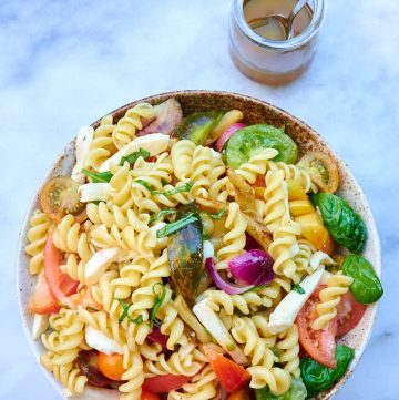 Pasta salad in a bowl.