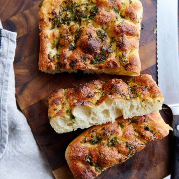 Delicious, soft and airy, with crispy crust, focaccia bread baked in an air fryer.