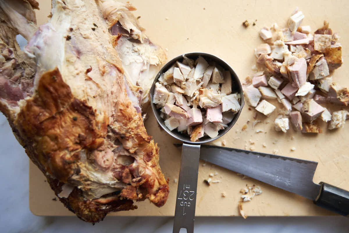 Chopping leftover turkey meat