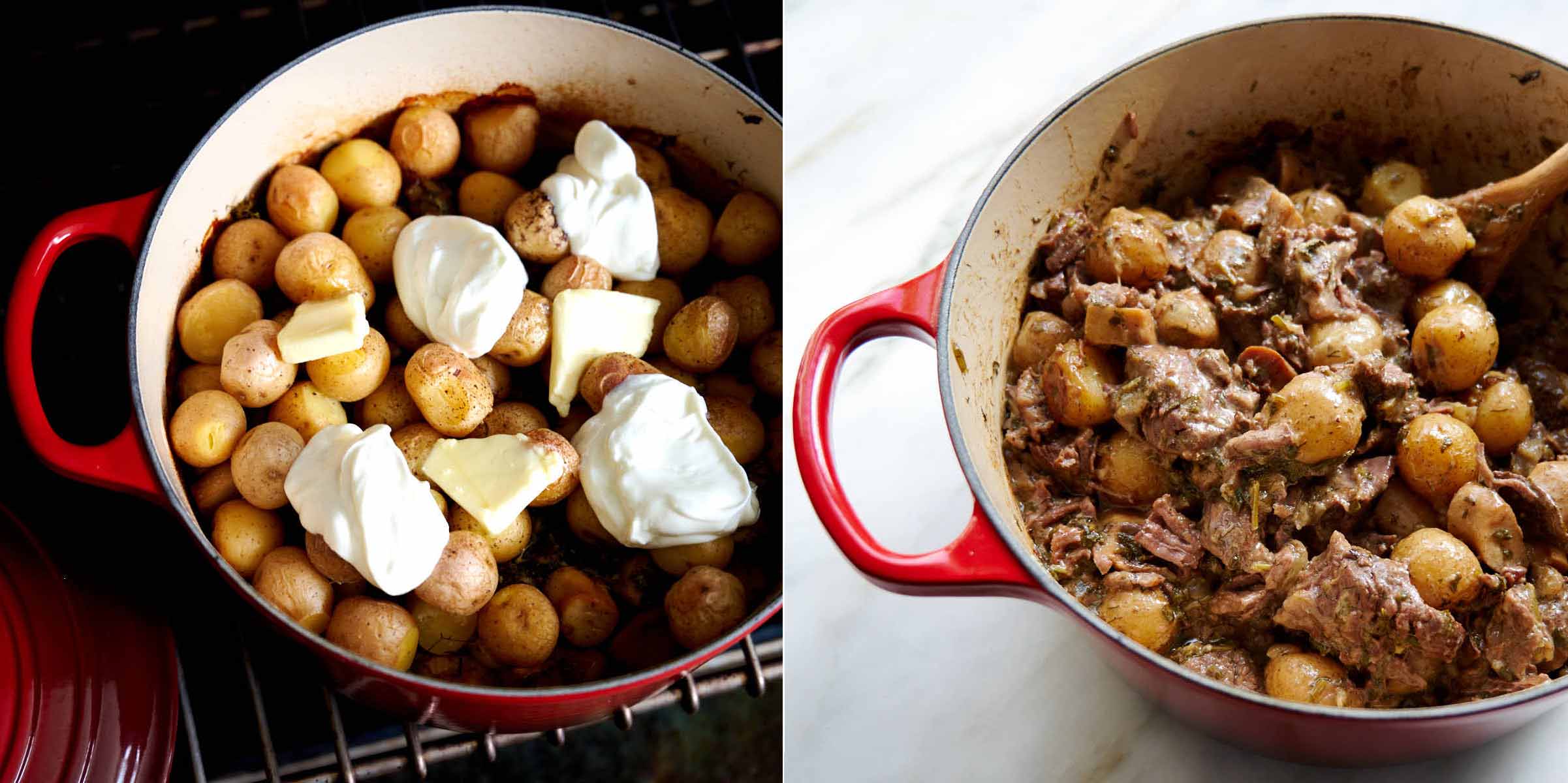 Sour cream and butter over potatoes.